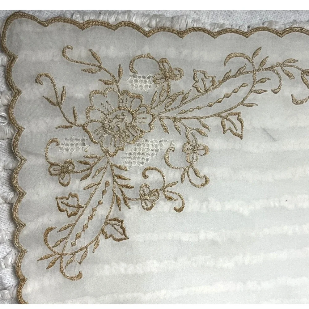 Vtg‎ Tesoro's Manila Hand Embroidered Placemats Set of 8 Cutwork Linen Scalloped
